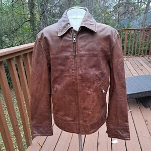 %Banana Republic Leather Jacket Men Brown Safari Travel Size Small
